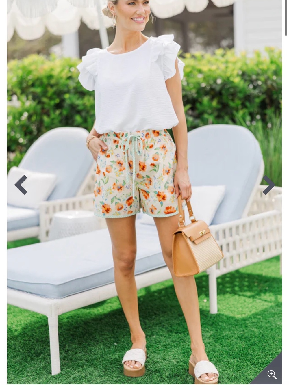 entro Cream High-Waist Floral Shorts with Orange Blossoms